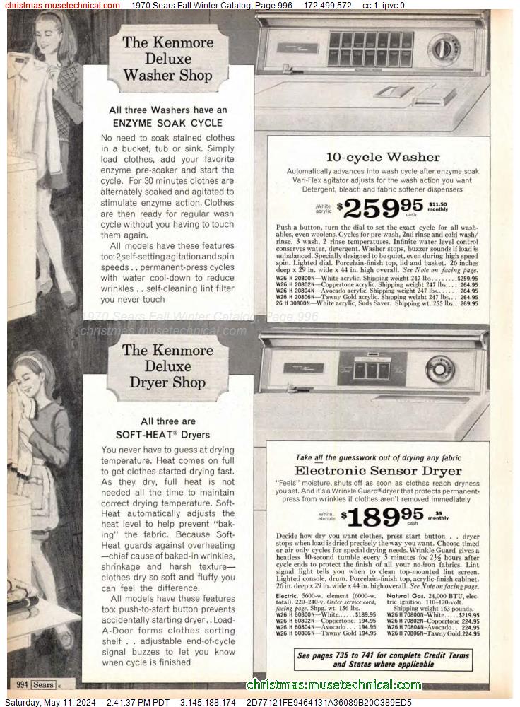 1970 Sears Fall Winter Catalog, Page 996