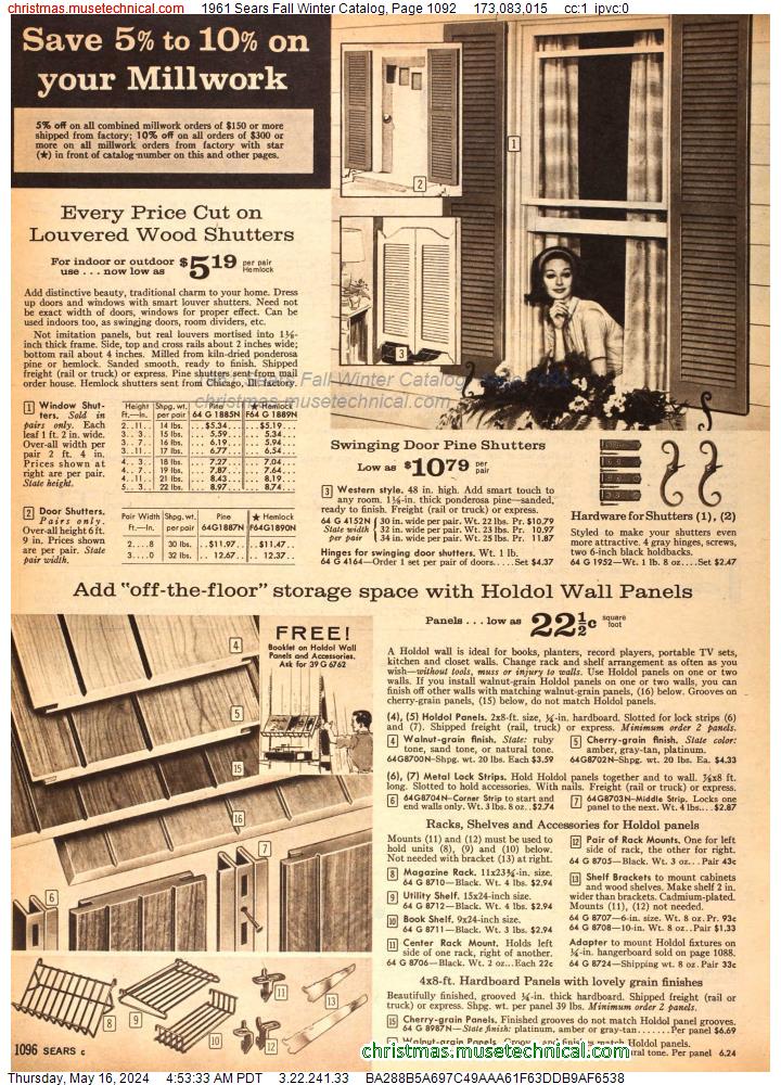 1961 Sears Fall Winter Catalog, Page 1092