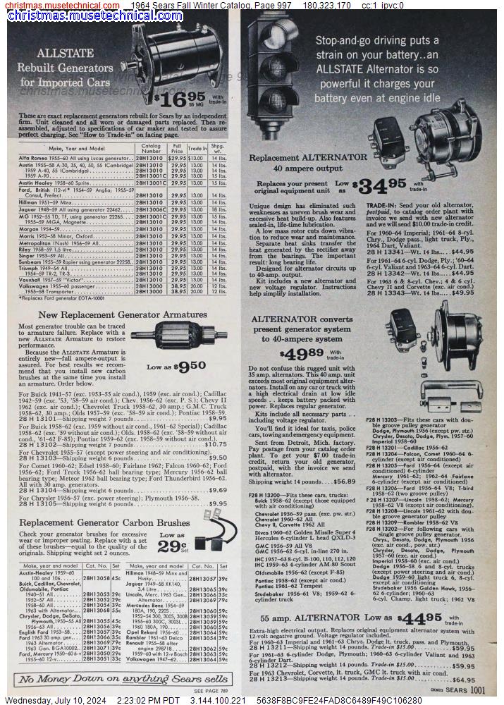 1964 Sears Fall Winter Catalog, Page 997
