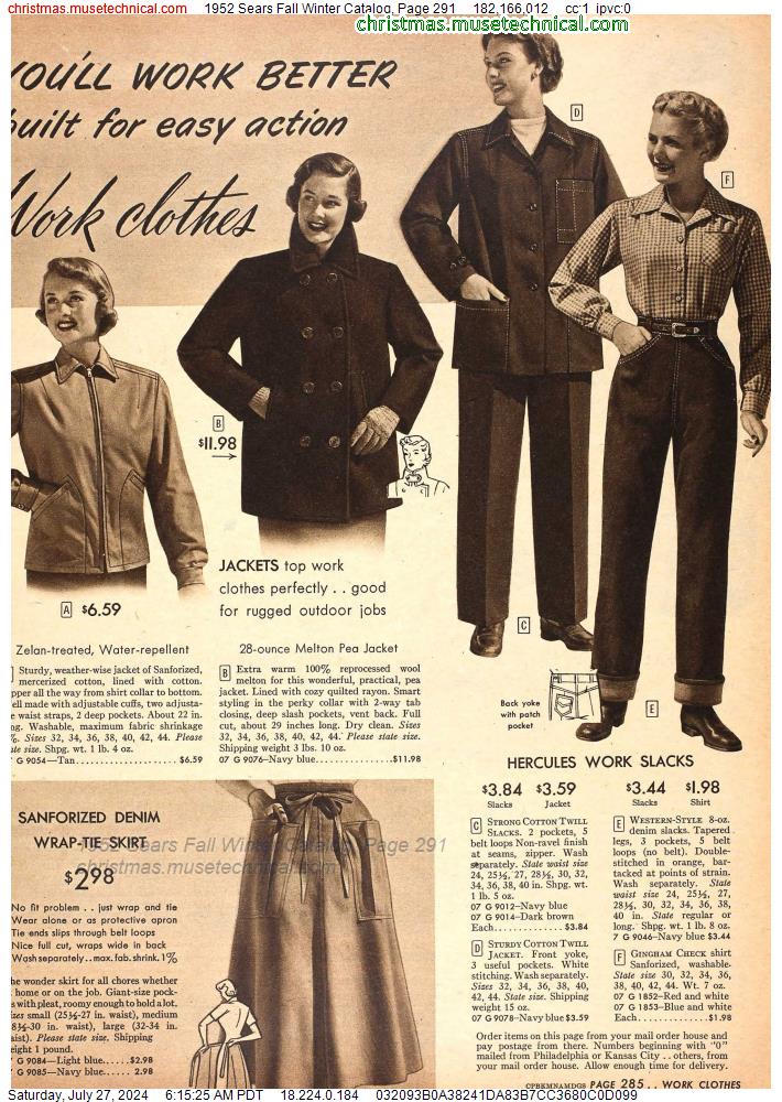 1952 Sears Fall Winter Catalog, Page 291