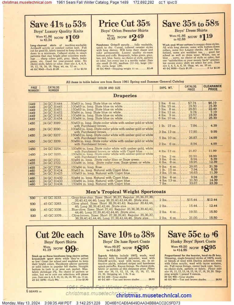 1961 Sears Fall Winter Catalog, Page 1489