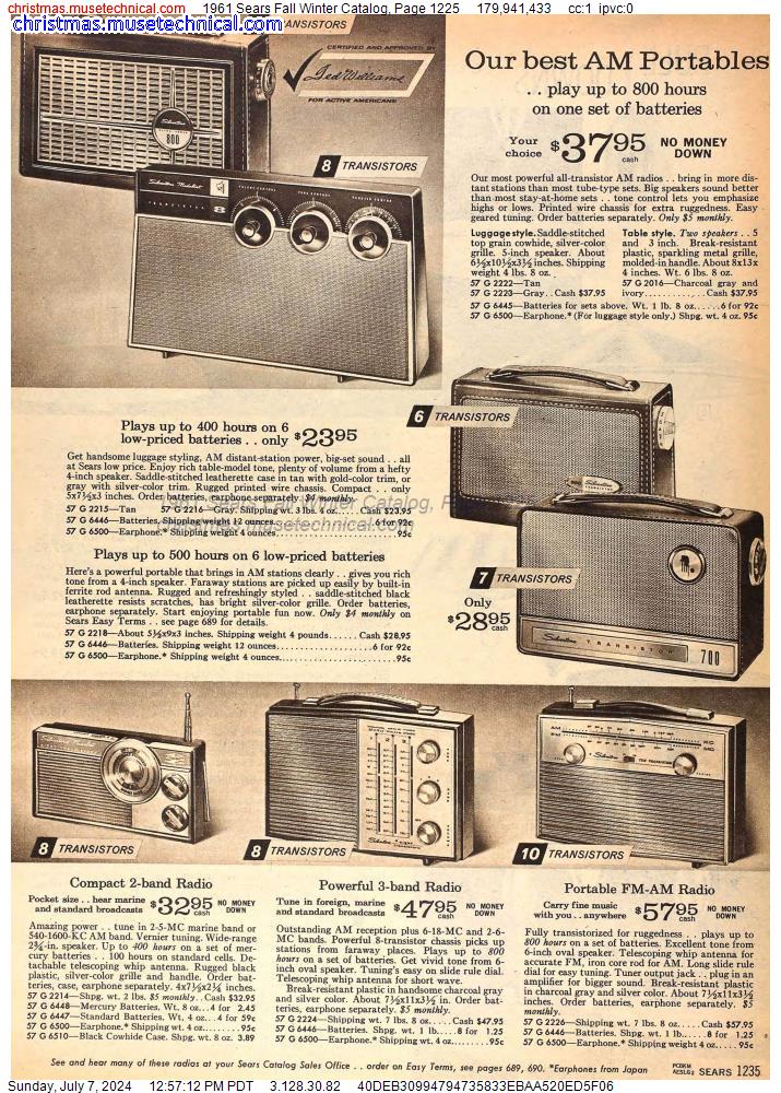 1961 Sears Fall Winter Catalog, Page 1225