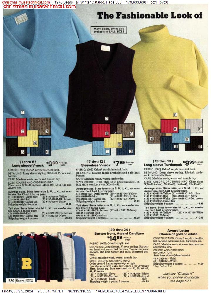 1976 Sears Fall Winter Catalog, Page 580