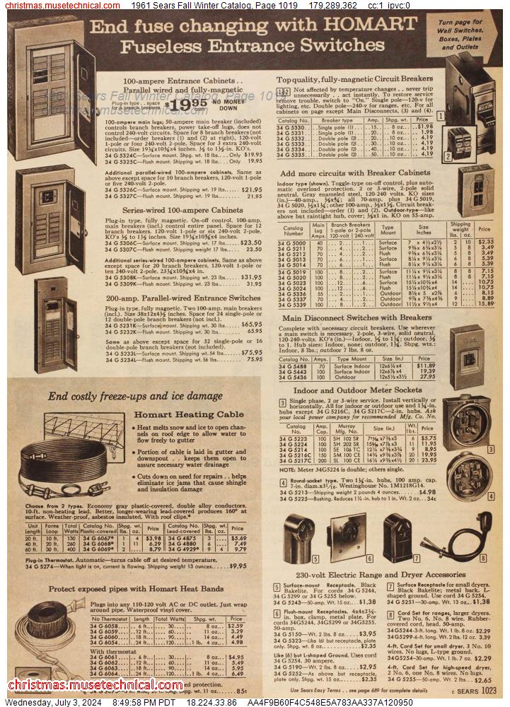 1961 Sears Fall Winter Catalog, Page 1019