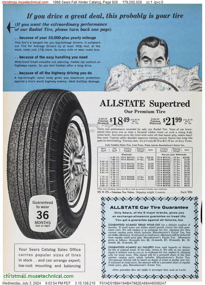 1966 Sears Fall Winter Catalog, Page 926