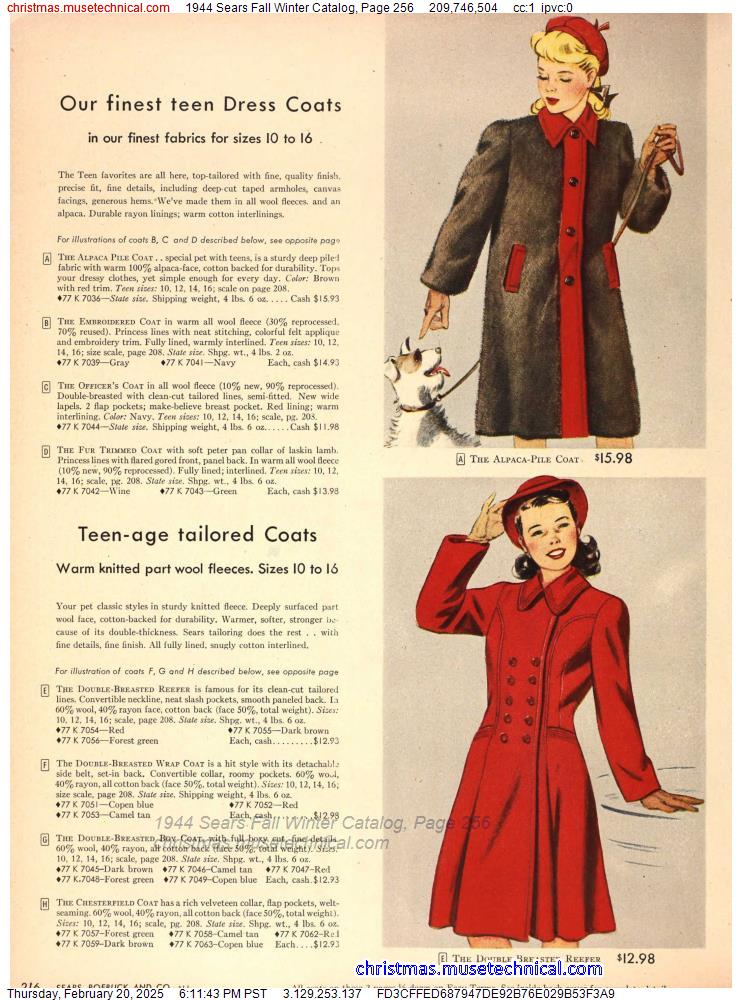 1944 Sears Fall Winter Catalog, Page 256