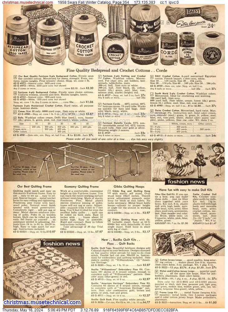 1958 Sears Fall Winter Catalog, Page 354