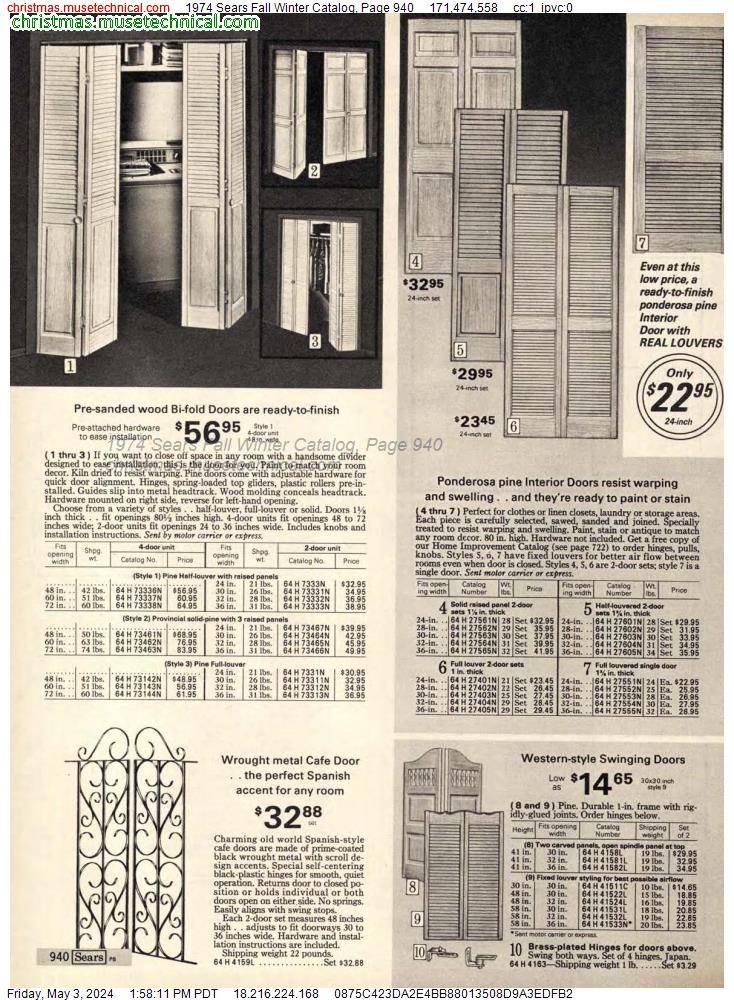 1974 Sears Fall Winter Catalog, Page 940