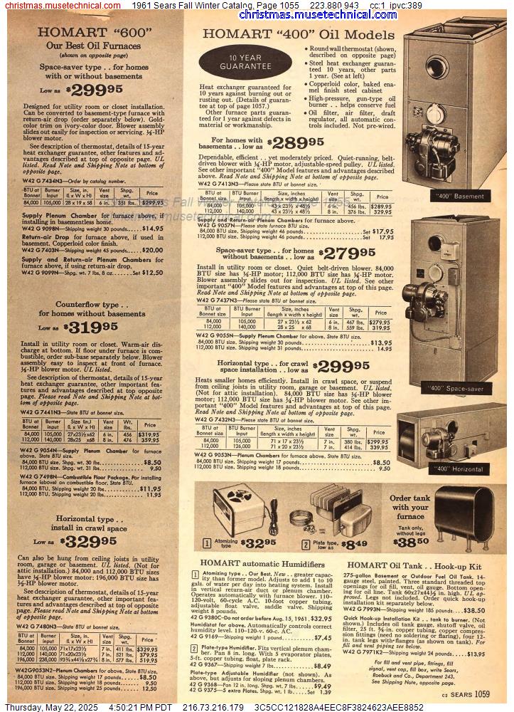1961 Sears Fall Winter Catalog, Page 1055