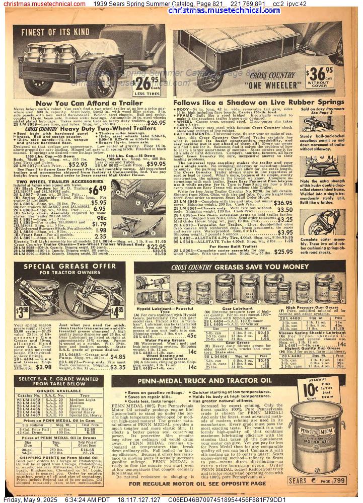 1939 Sears Spring Summer Catalog, Page 821