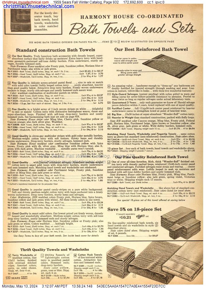 1959 Sears Fall Winter Catalog, Page 932