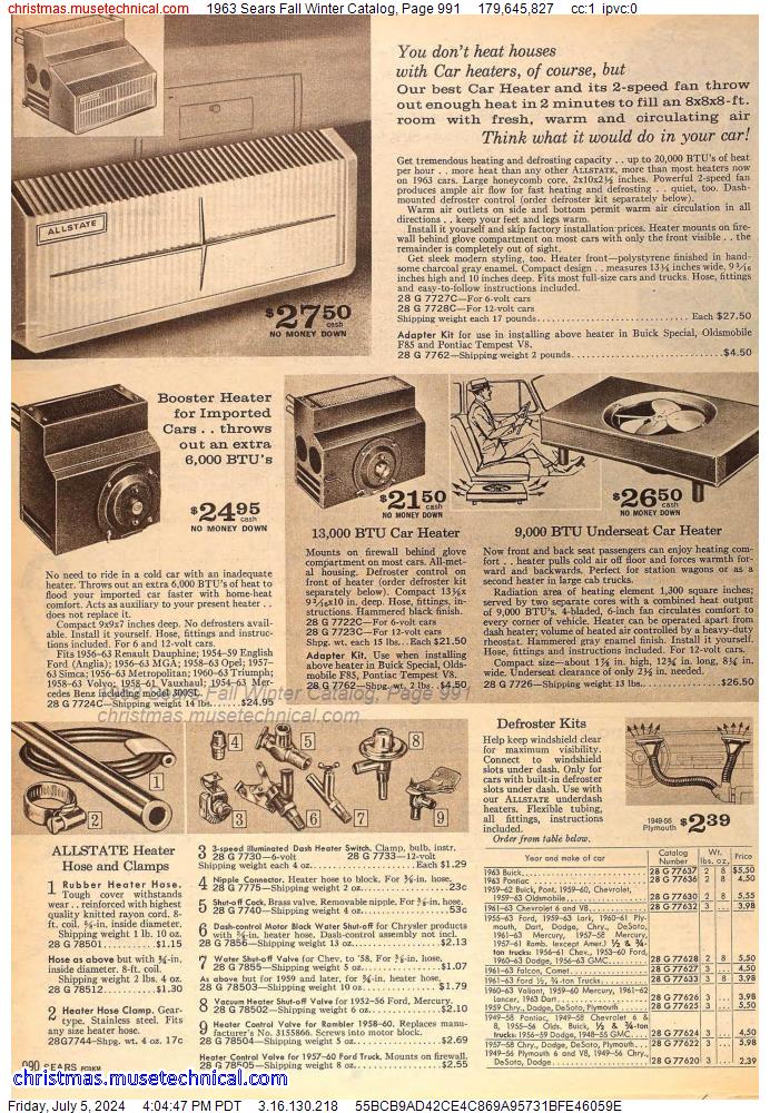 1963 Sears Fall Winter Catalog, Page 991