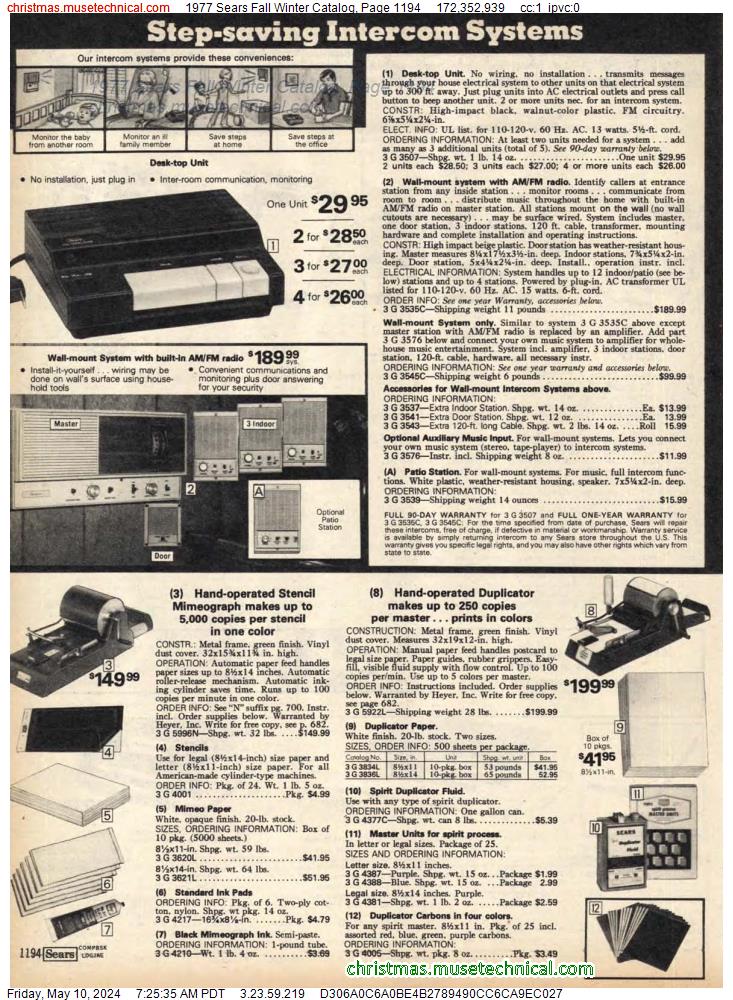 1977 Sears Fall Winter Catalog, Page 1194