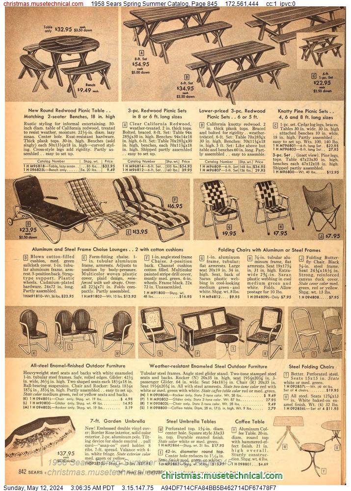 1958 Sears Spring Summer Catalog, Page 845
