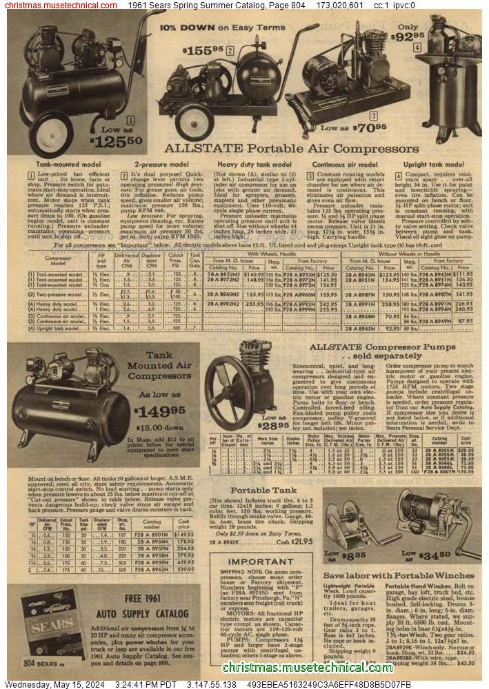 1961 Sears Spring Summer Catalog, Page 804