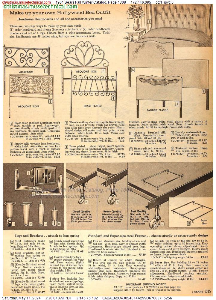 1961 Sears Fall Winter Catalog, Page 1308
