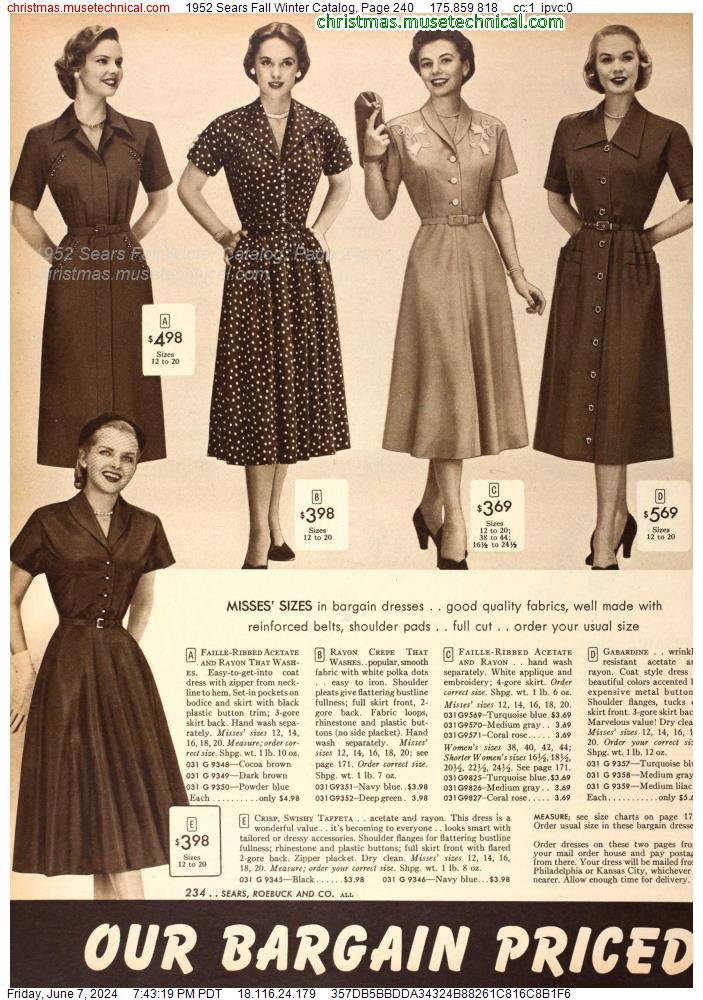1952 Sears Fall Winter Catalog, Page 240