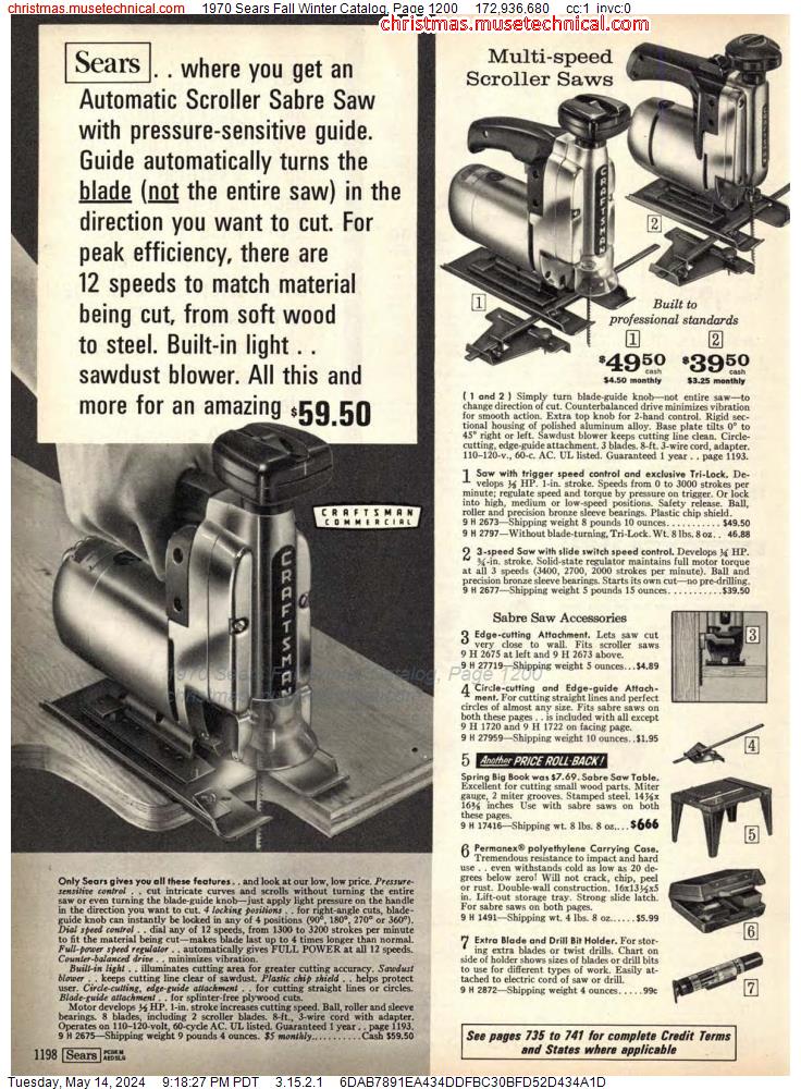 1970 Sears Fall Winter Catalog, Page 1200