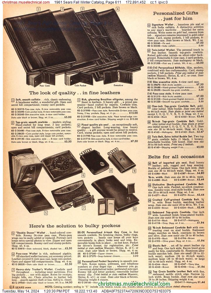 1961 Sears Fall Winter Catalog, Page 611