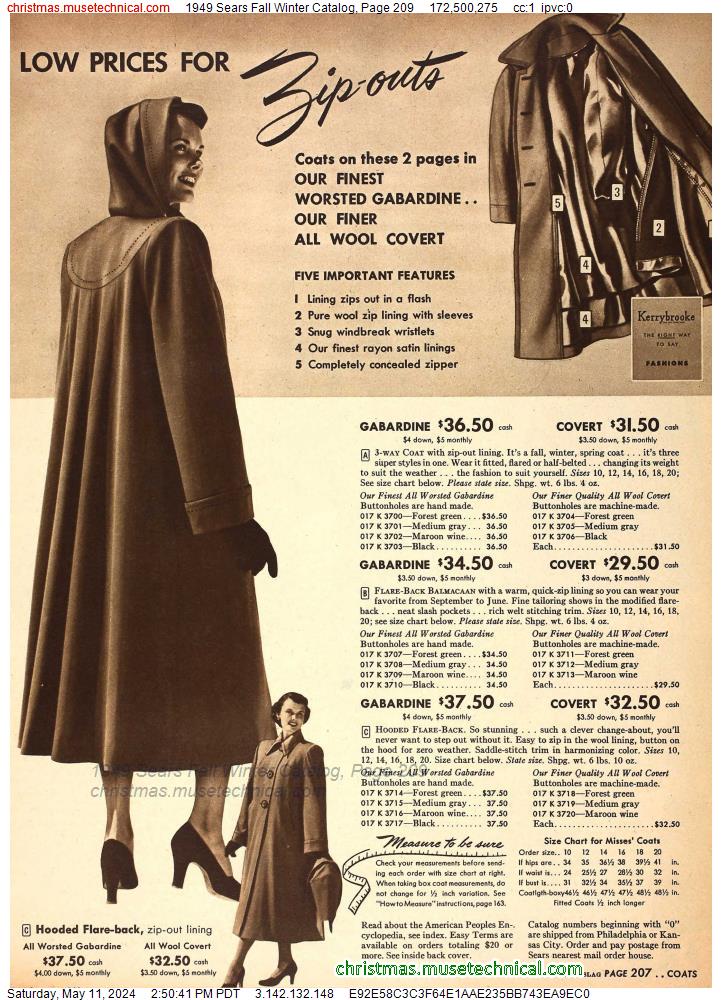 1949 Sears Fall Winter Catalog, Page 209