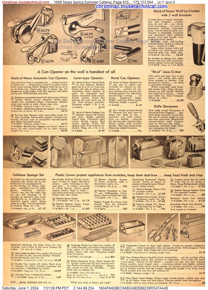 1956 Sears Spring Summer Catalog, Page 915