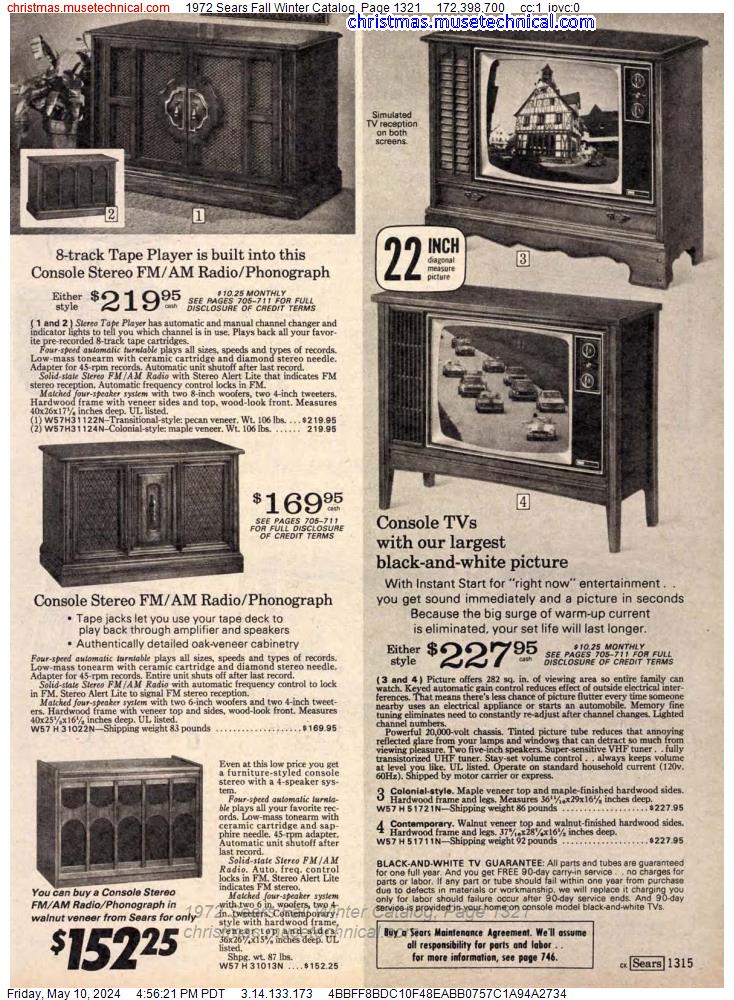 1972 Sears Fall Winter Catalog, Page 1321