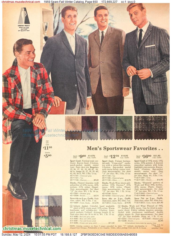 1959 Sears Fall Winter Catalog, Page 650