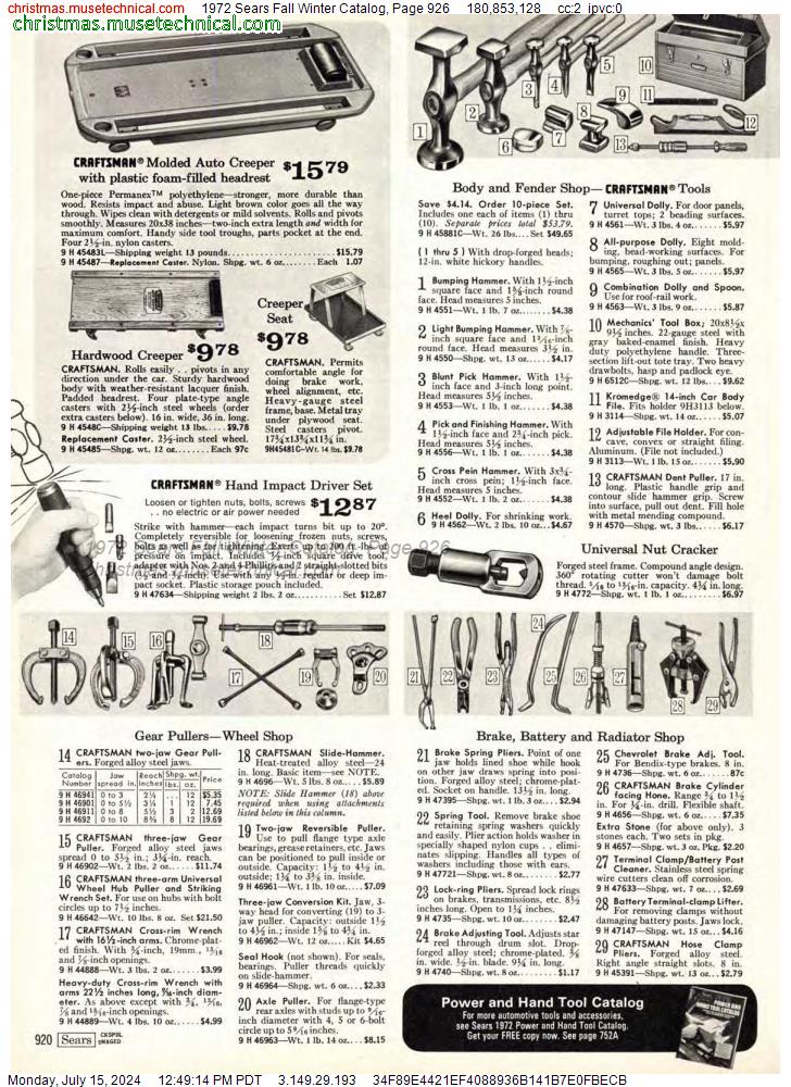 1972 Sears Fall Winter Catalog, Page 926