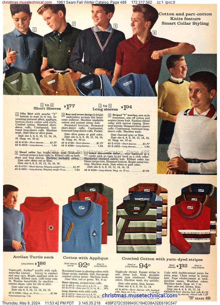 1961 Sears Fall Winter Catalog, Page 486