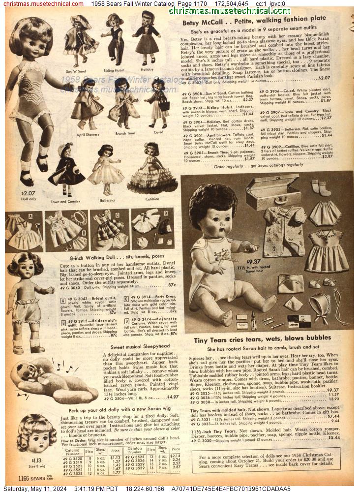 1958 Sears Fall Winter Catalog, Page 1170