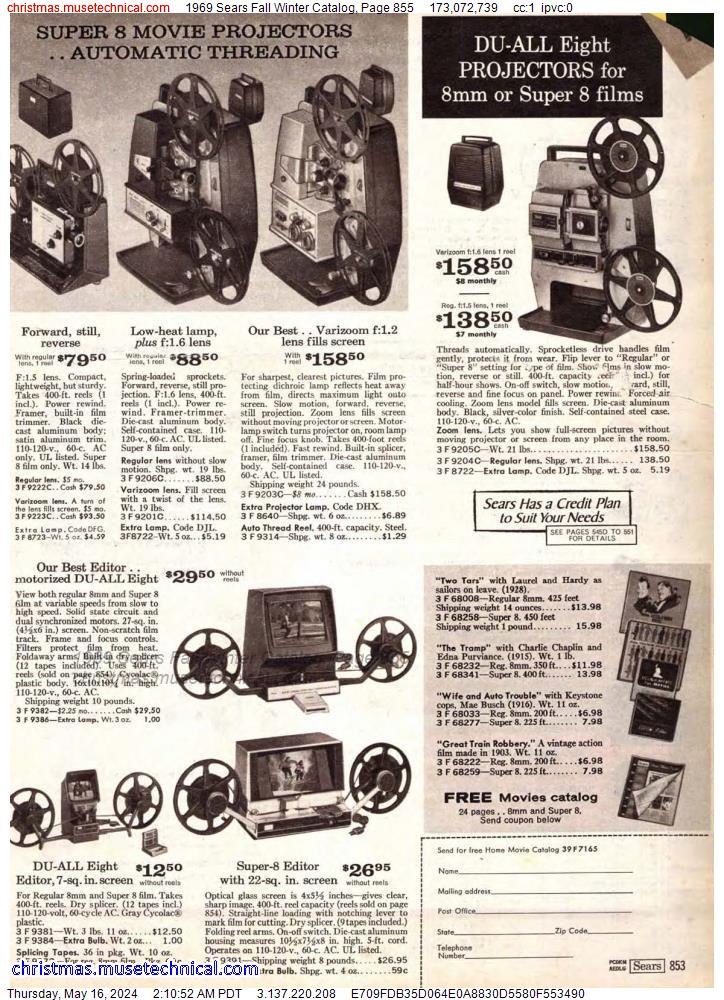 1969 Sears Fall Winter Catalog, Page 855