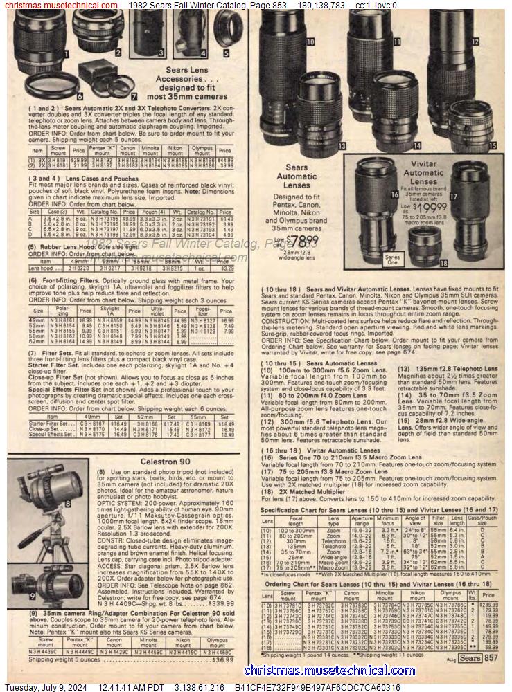 1982 Sears Fall Winter Catalog, Page 853