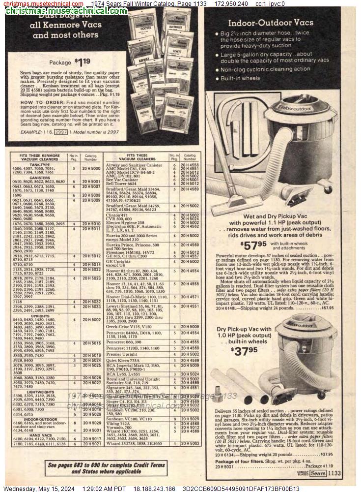 1974 Sears Fall Winter Catalog, Page 1133