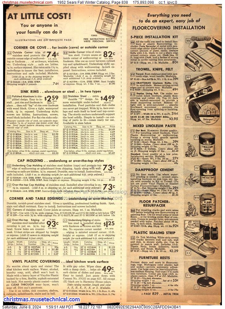 1952 Sears Fall Winter Catalog, Page 838