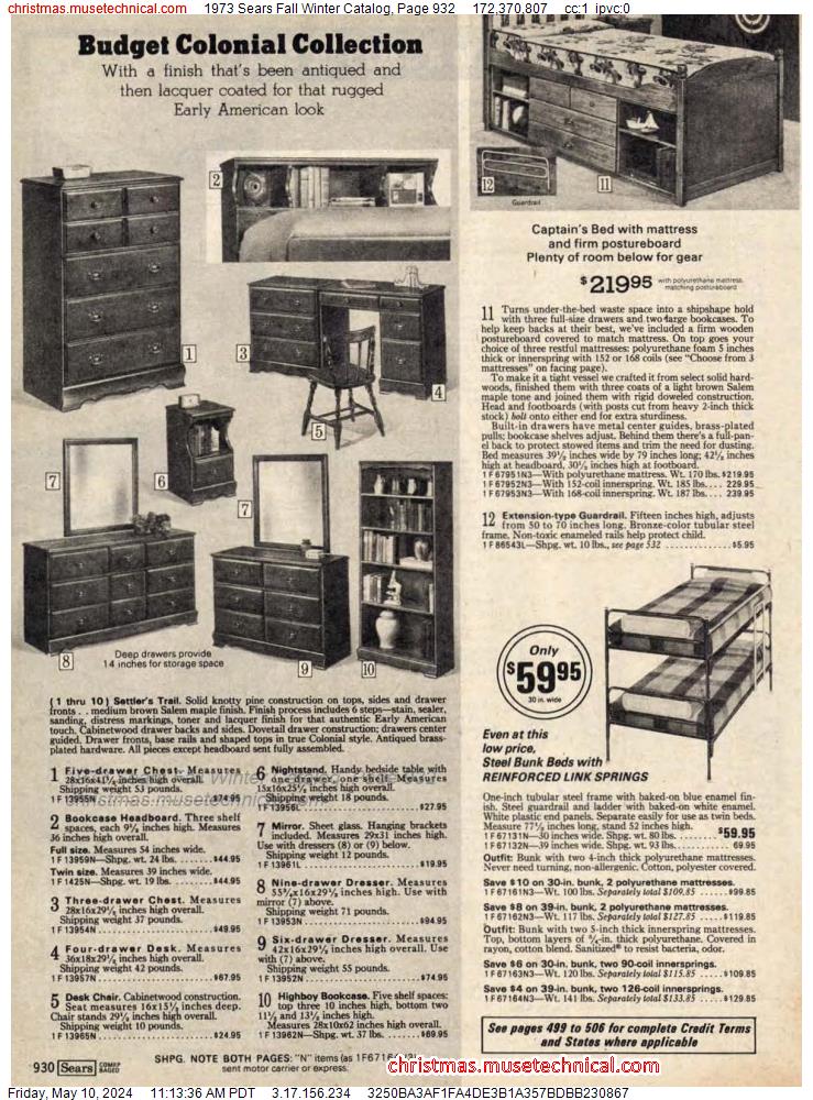 1973 Sears Fall Winter Catalog, Page 932