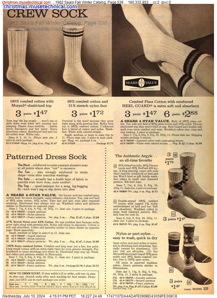 1962 Sears Fall Winter Catalog, Page 536