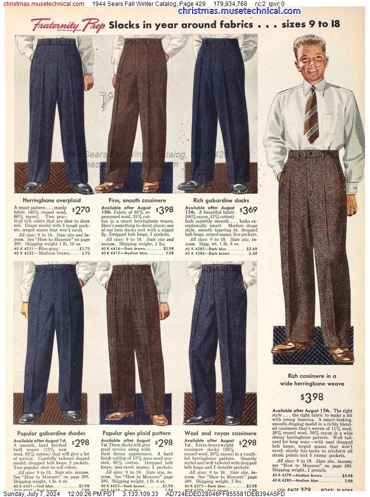 1944 Sears Fall Winter Catalog, Page 429
