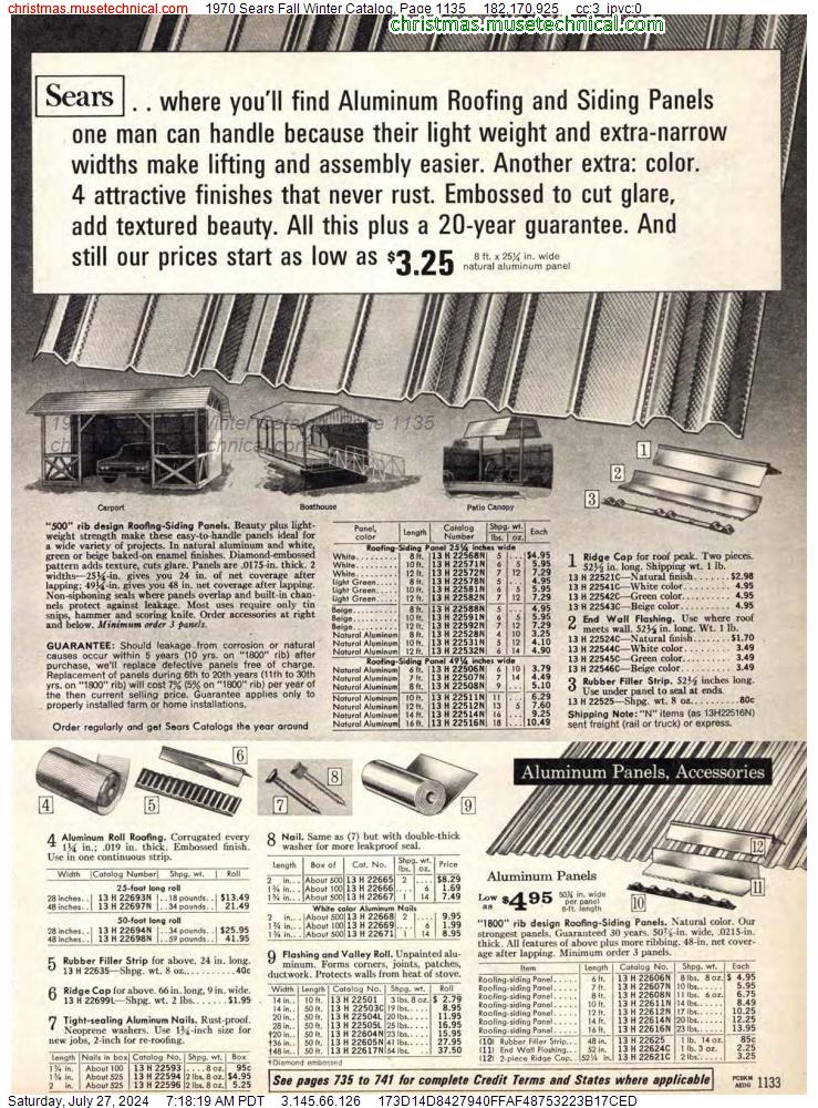 1970 Sears Fall Winter Catalog, Page 1135