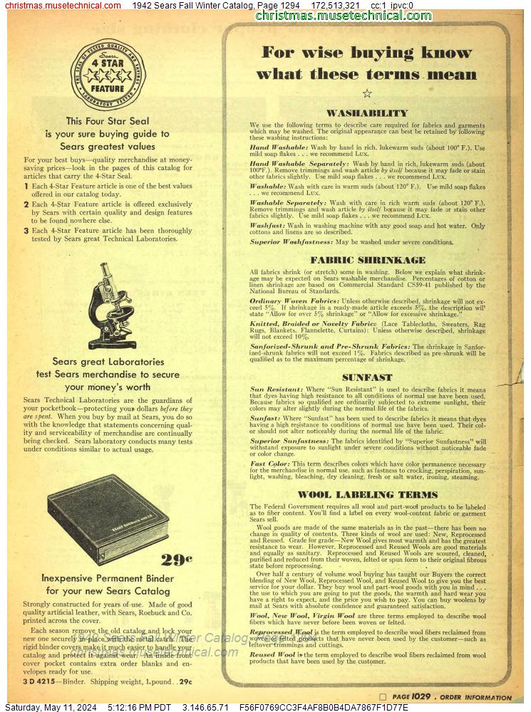 1942 Sears Fall Winter Catalog, Page 1294