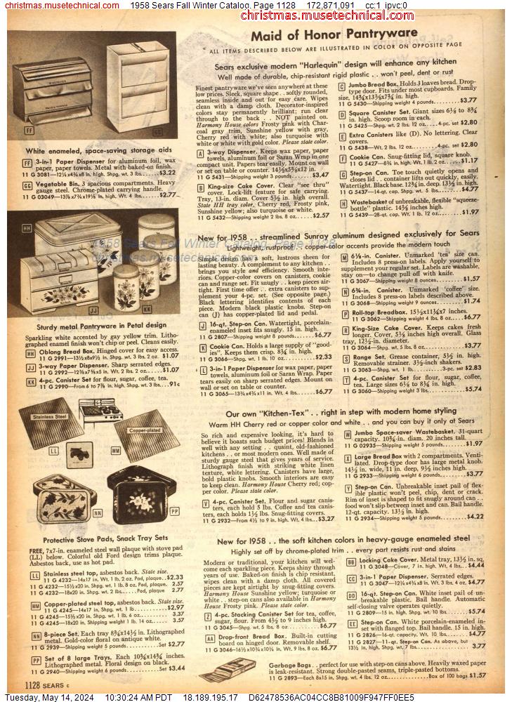 1958 Sears Fall Winter Catalog, Page 1128