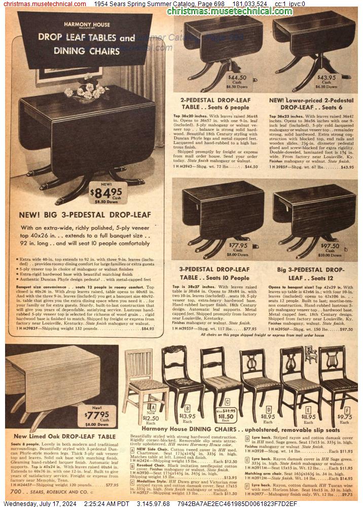 1954 Sears Spring Summer Catalog, Page 698