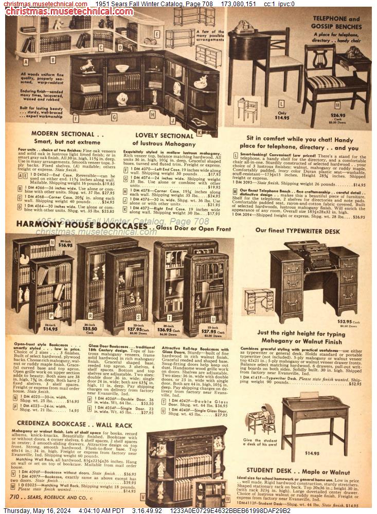 1951 Sears Fall Winter Catalog, Page 708