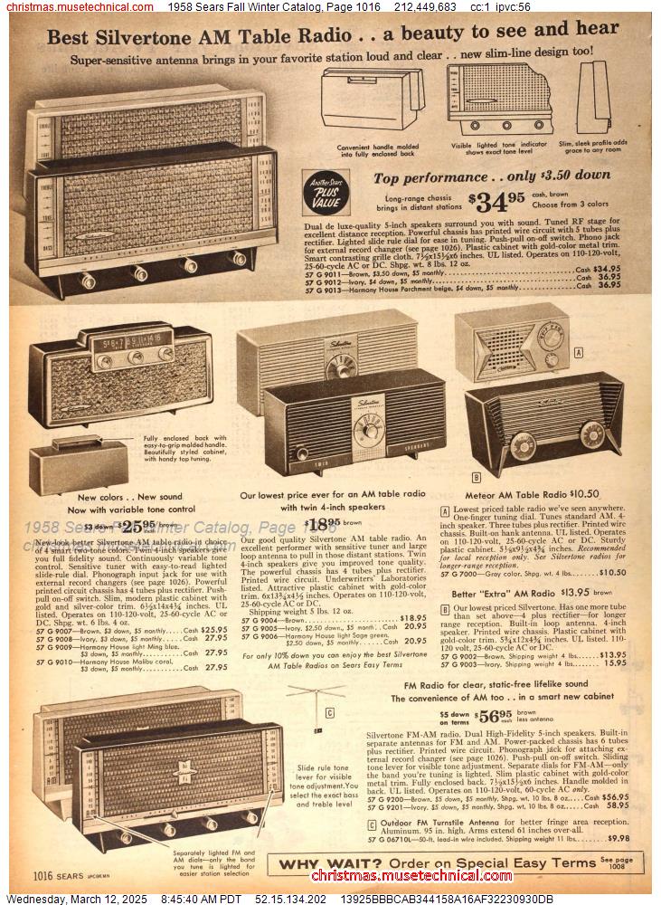 1958 Sears Fall Winter Catalog, Page 1016