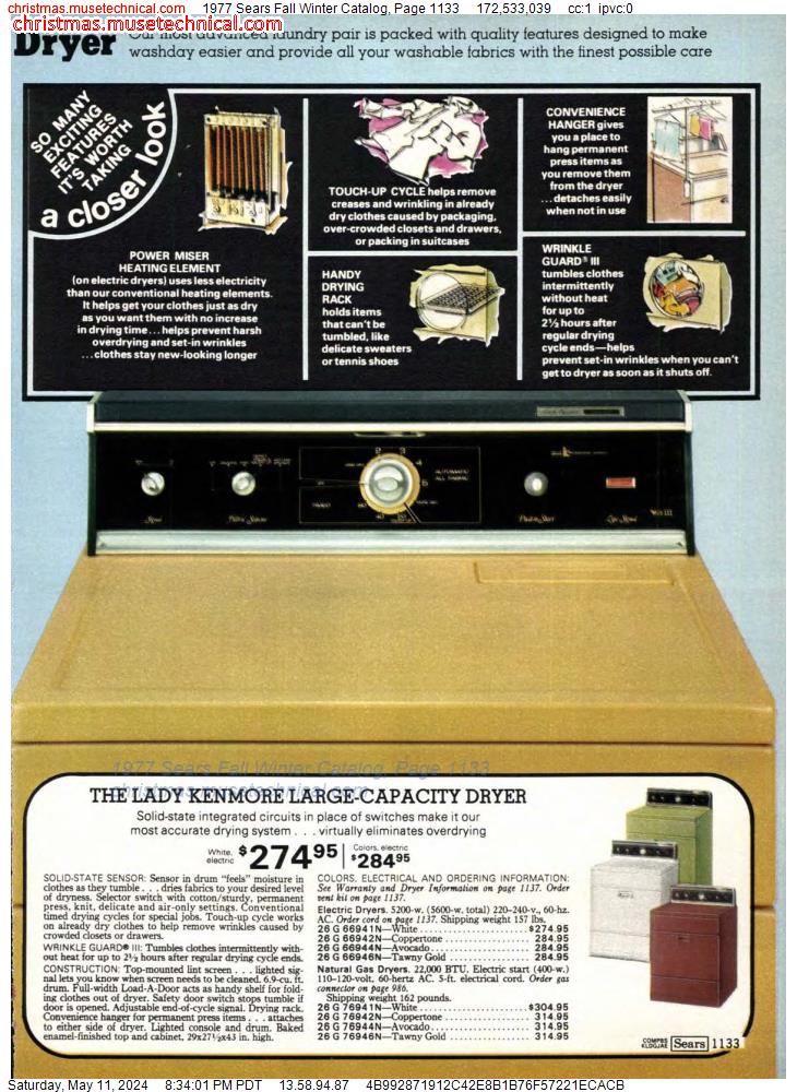 1977 Sears Fall Winter Catalog, Page 1133