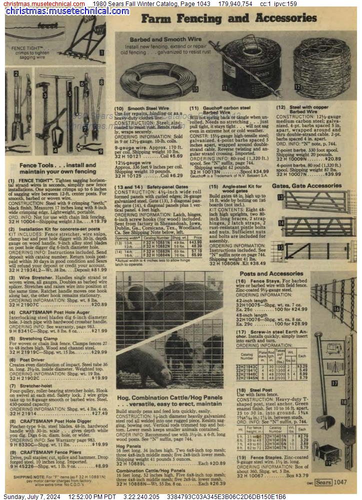1980 Sears Fall Winter Catalog, Page 1043