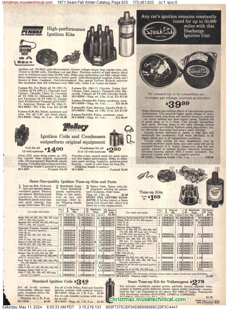 1971 Sears Fall Winter Catalog, Page 833