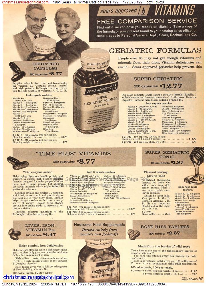 1961 Sears Fall Winter Catalog, Page 799