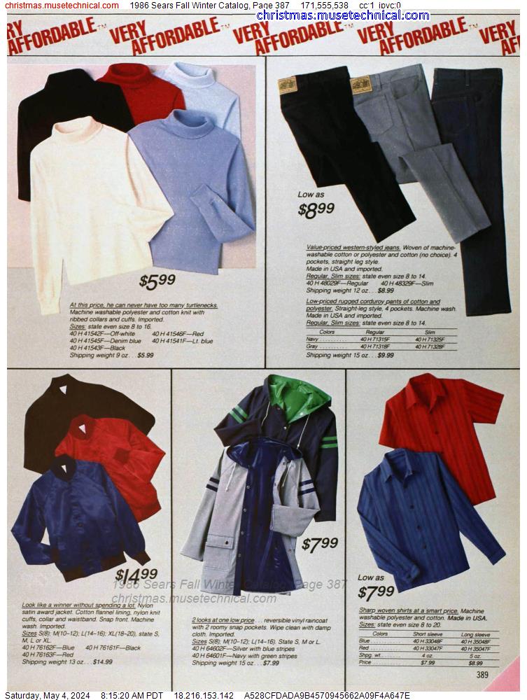 1986 Sears Fall Winter Catalog, Page 387