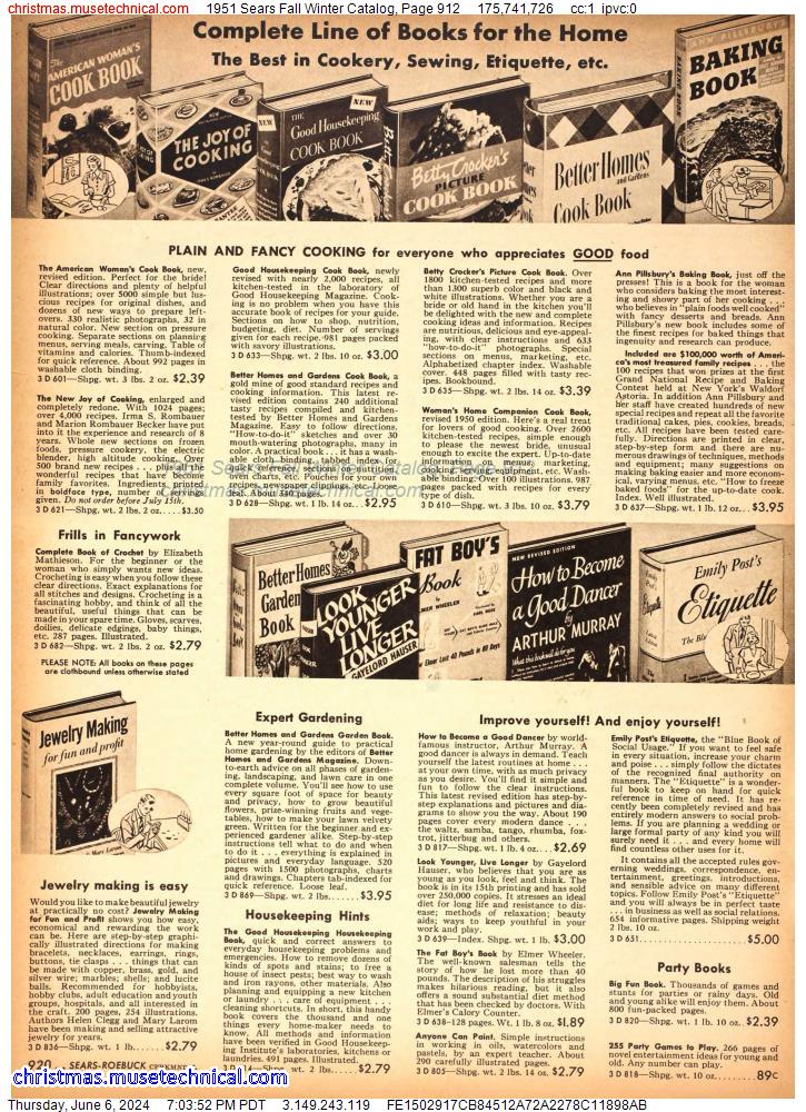 1951 Sears Fall Winter Catalog, Page 912
