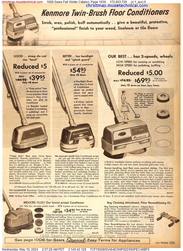 1958 Sears Fall Winter Catalog, Page 1039